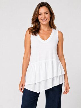Soft Surroundings White Tiered Tunic Tank Medium Coastal Boho Lagenlook Top